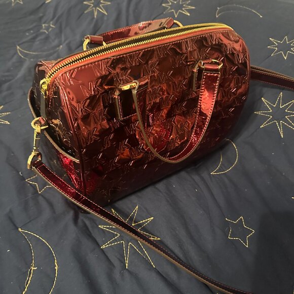 Michael Kors Red Patent Leather Embossed Satchel Crossbody - Picture 3 of 8